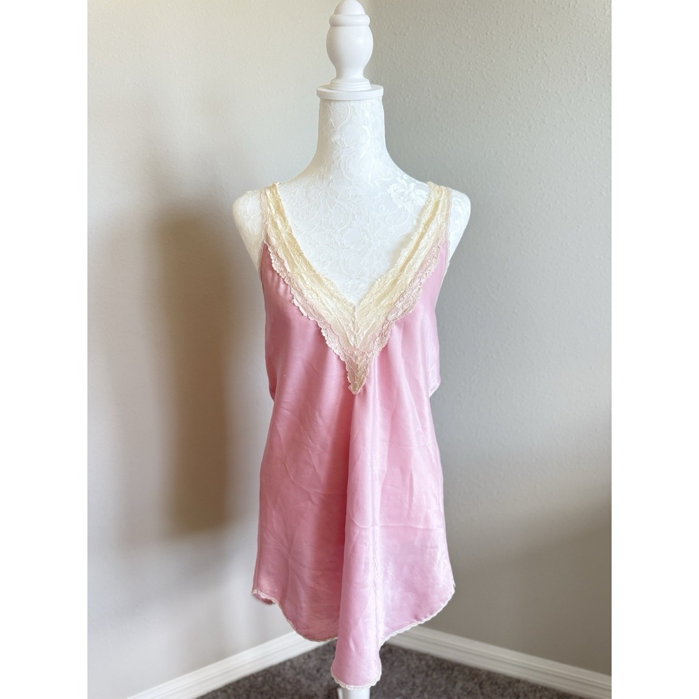 Vintage 80's Pinx Pink Satin Lace-Trim Slip M